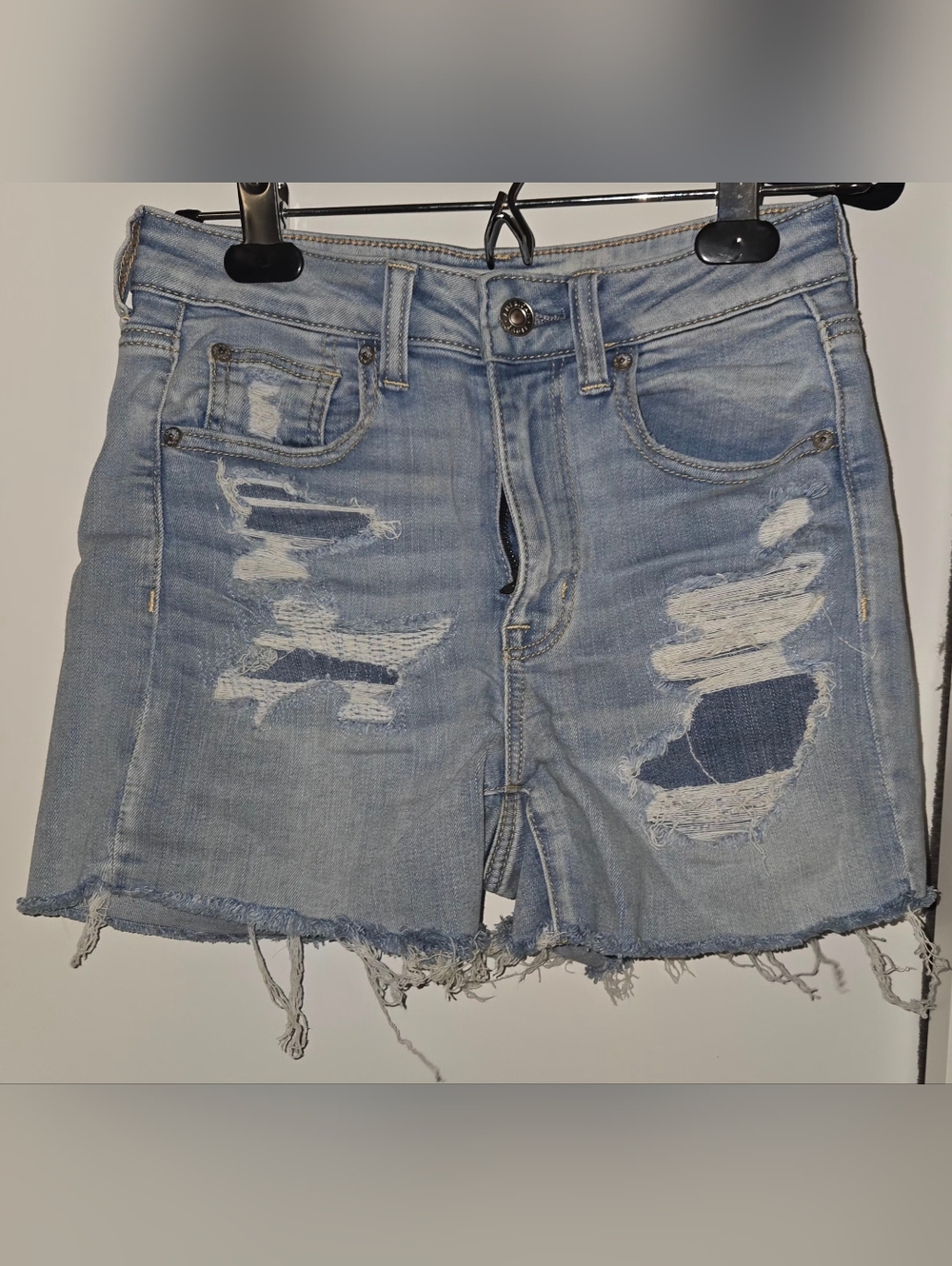 American Eagle Distressed Light Wash Denim Cutoff Shorts